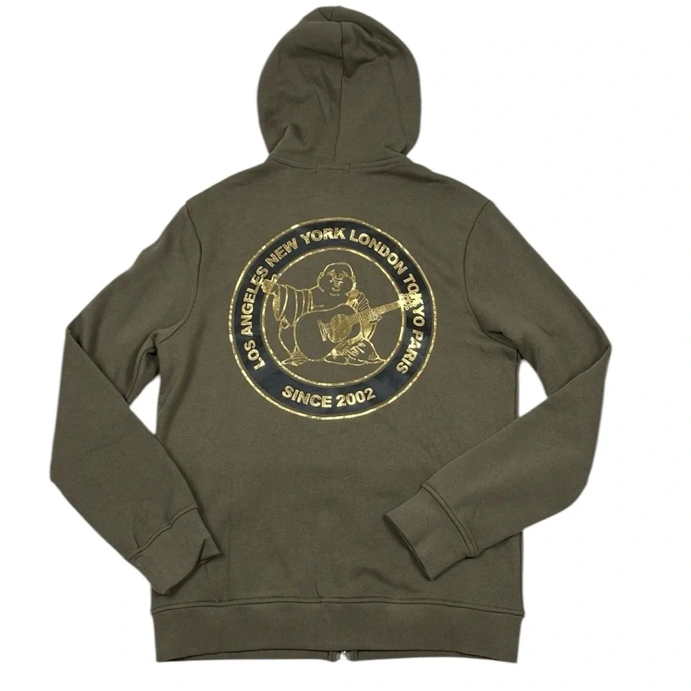 True Religion Zip Hoodie City Buddha Olive Sweatshirt NWT